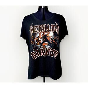 Metallica Night Giants Stadium Womens XL Black V-Neck Shirt Baseball Heavy Metal